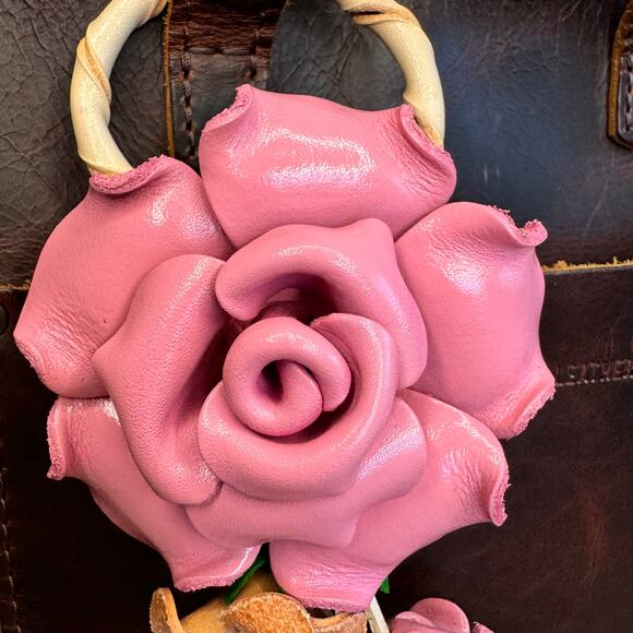 Leather Light Pink Rose Purse Charm Genuine Leather Rose Flower Bag Charm - Picture 3 of 7